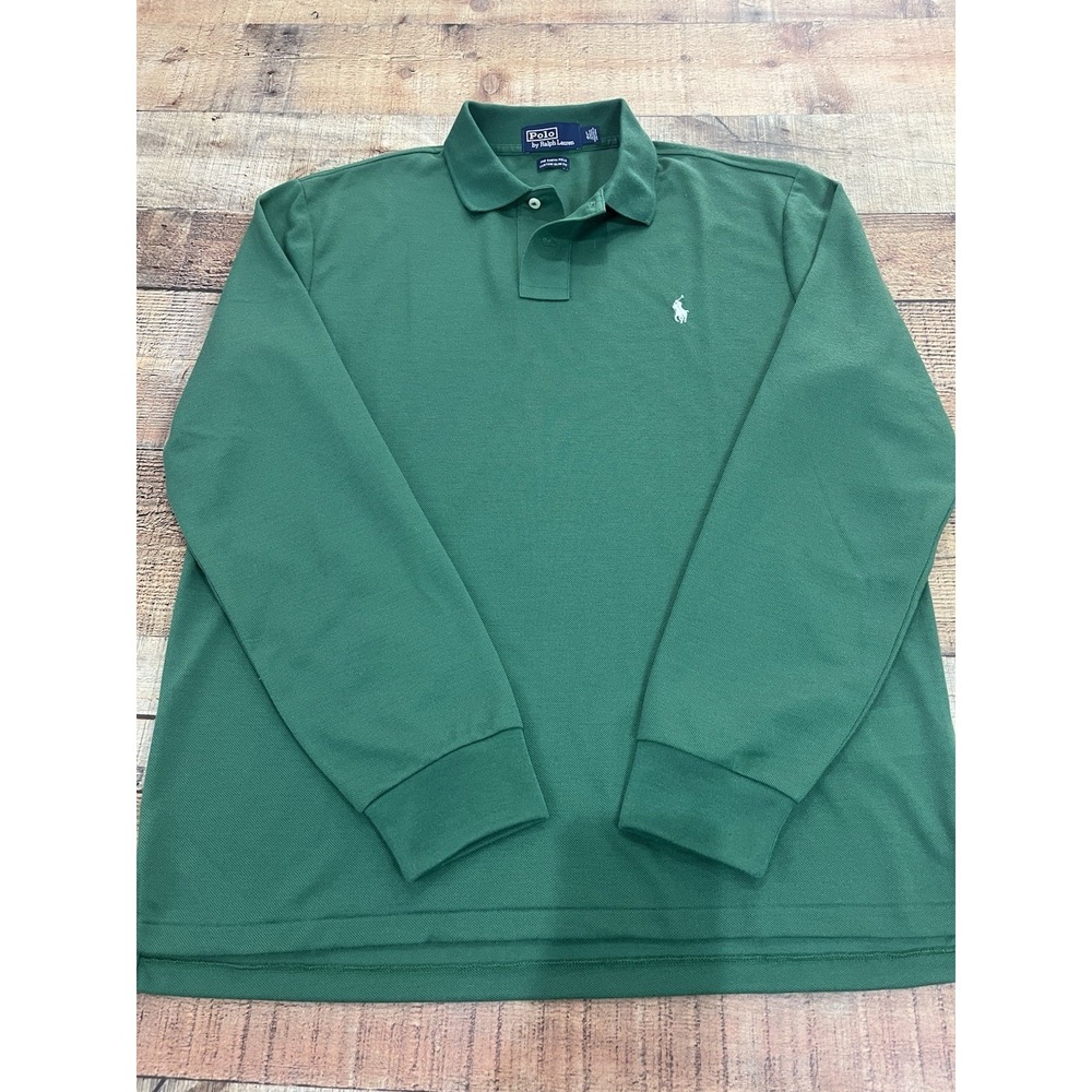 Men's The Earth Polo Ralph Lauren Green‎ Polo Long Sleeve Sz Lg (2284)